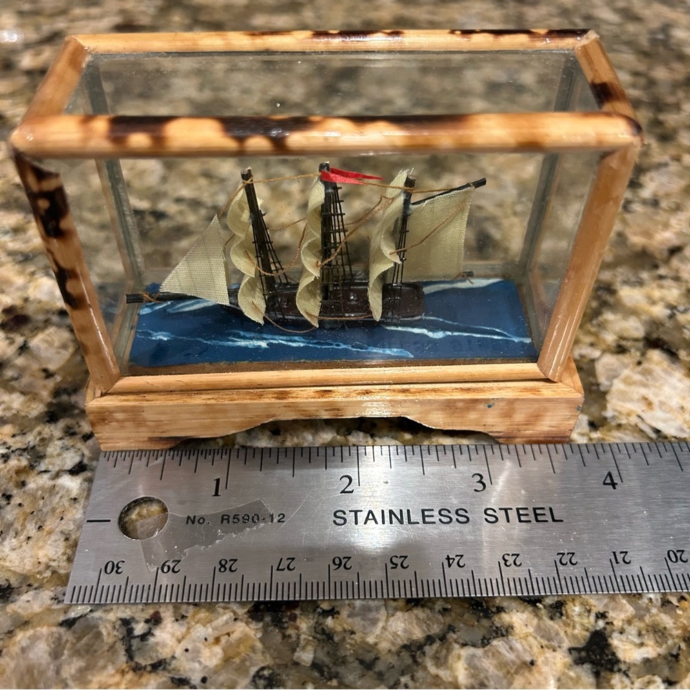 Vintage Miniature Wooden Ship in Glass Display Case - Picture 8 of 10